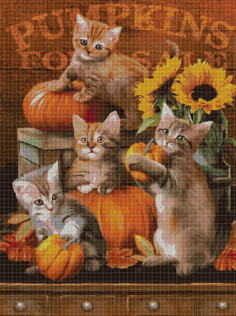 Autumn Kitties cross stitch pattern in pdf DMC