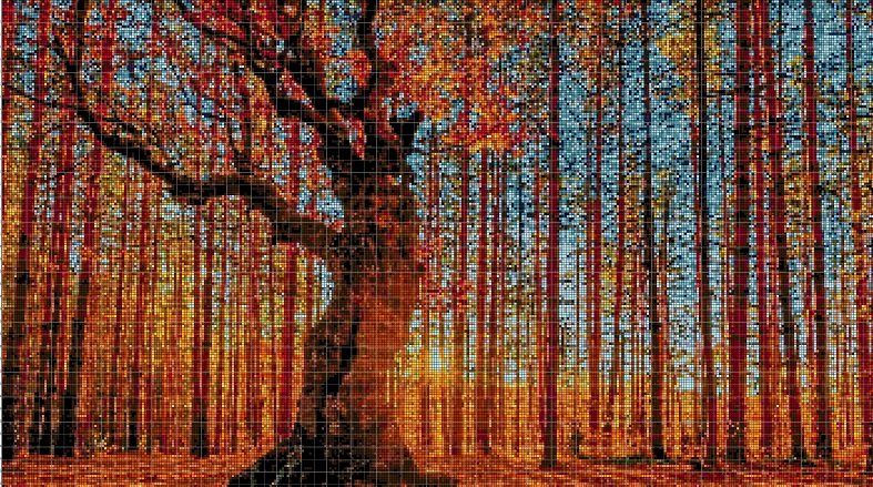 Autumn trees cross stitch pattern in pdf DMC