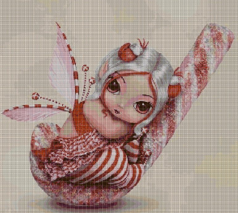 Baby fairy red  cross stitch pattern in pdf DMC