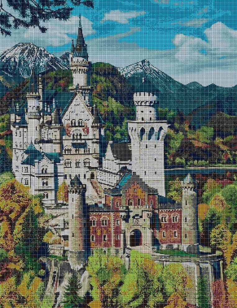 Bavarian Castle cross stitch pattern in pdf DMC