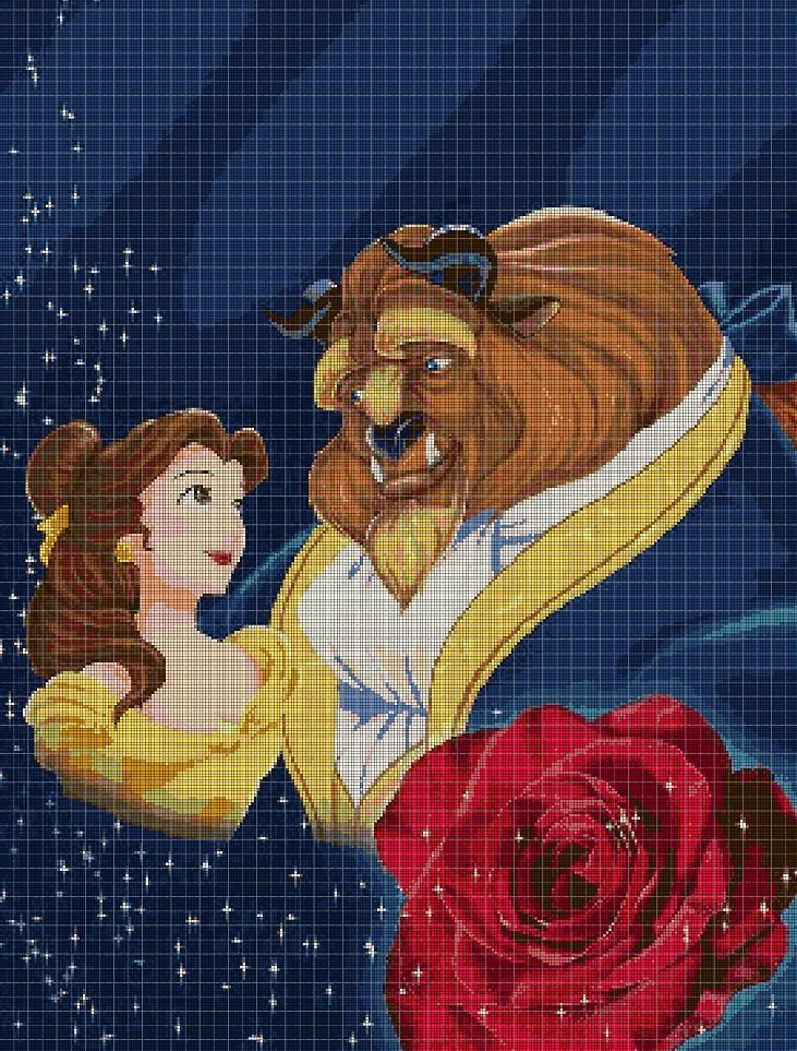 Beauty and the Beast LOVE cross stitch pattern in pdf DMC