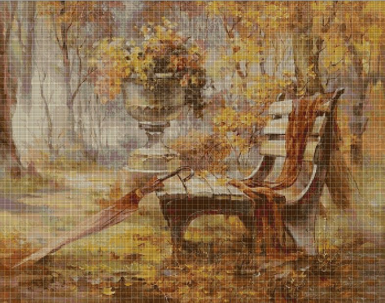 Bench in the woods cross stitch pattern in pdf DMC