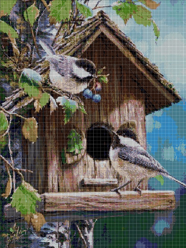 Bird feeder 2 cross stitch pattern in pdf DMC