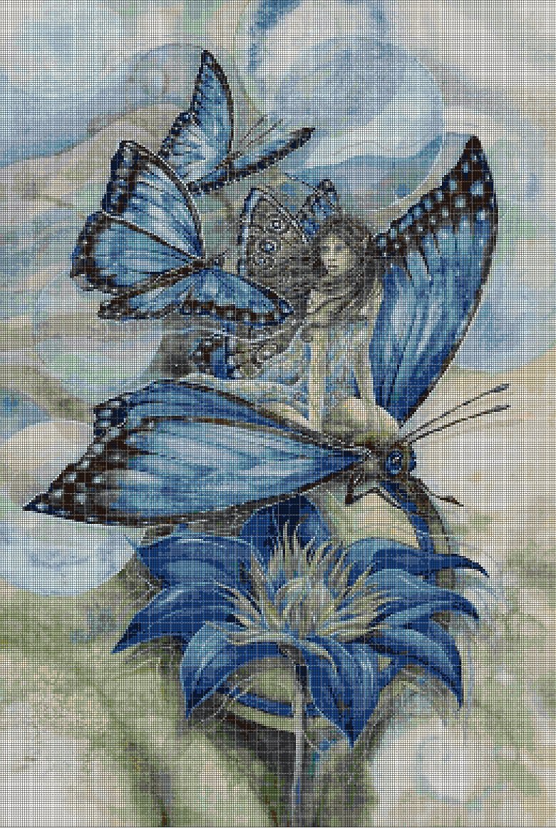 Blue Butterfly fairy  cross stitch pattern in pdf DMC