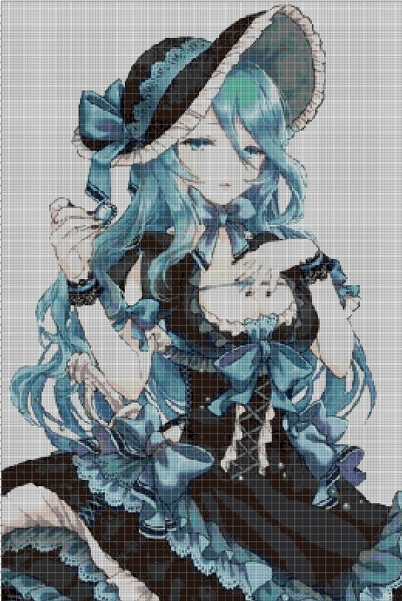 Blue-haired girl cross stitch pattern in pdf DMC