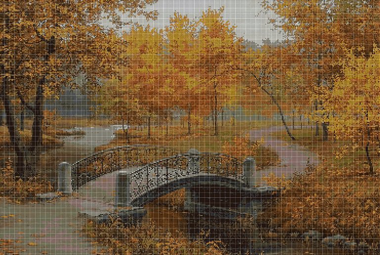 Bridge across the river cross stitch pattern in pdf DMC