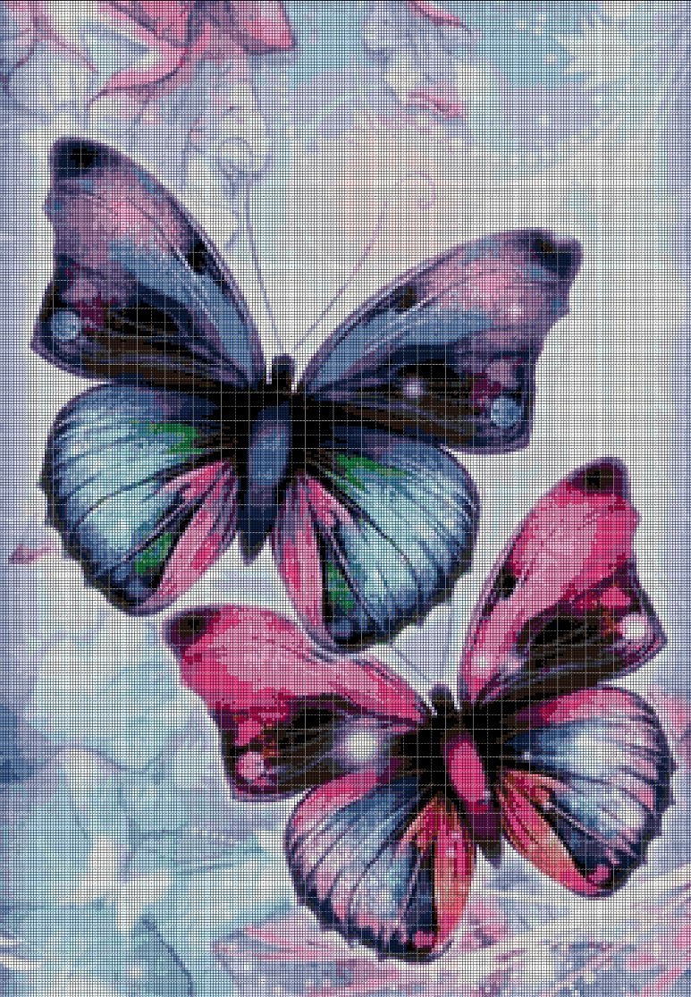Butterflies 2 cross stitch pattern in pdf DMC