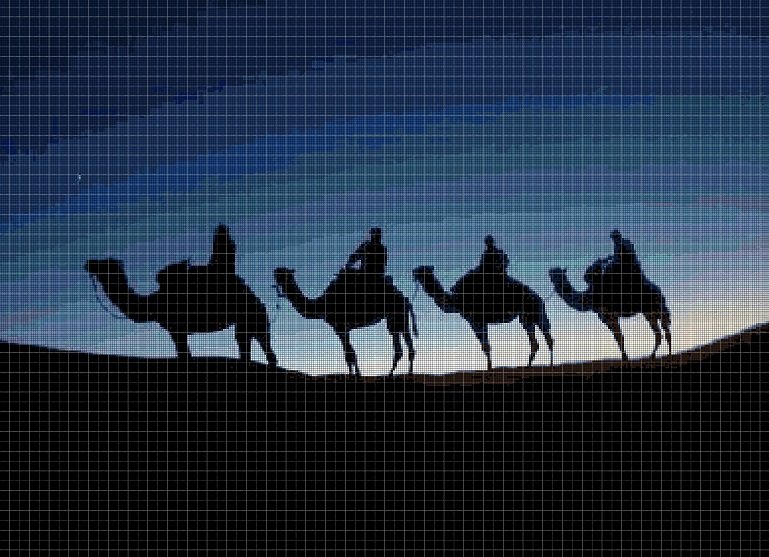 Camel caravan in Sahara cross stitch pattern in pdf DMC
