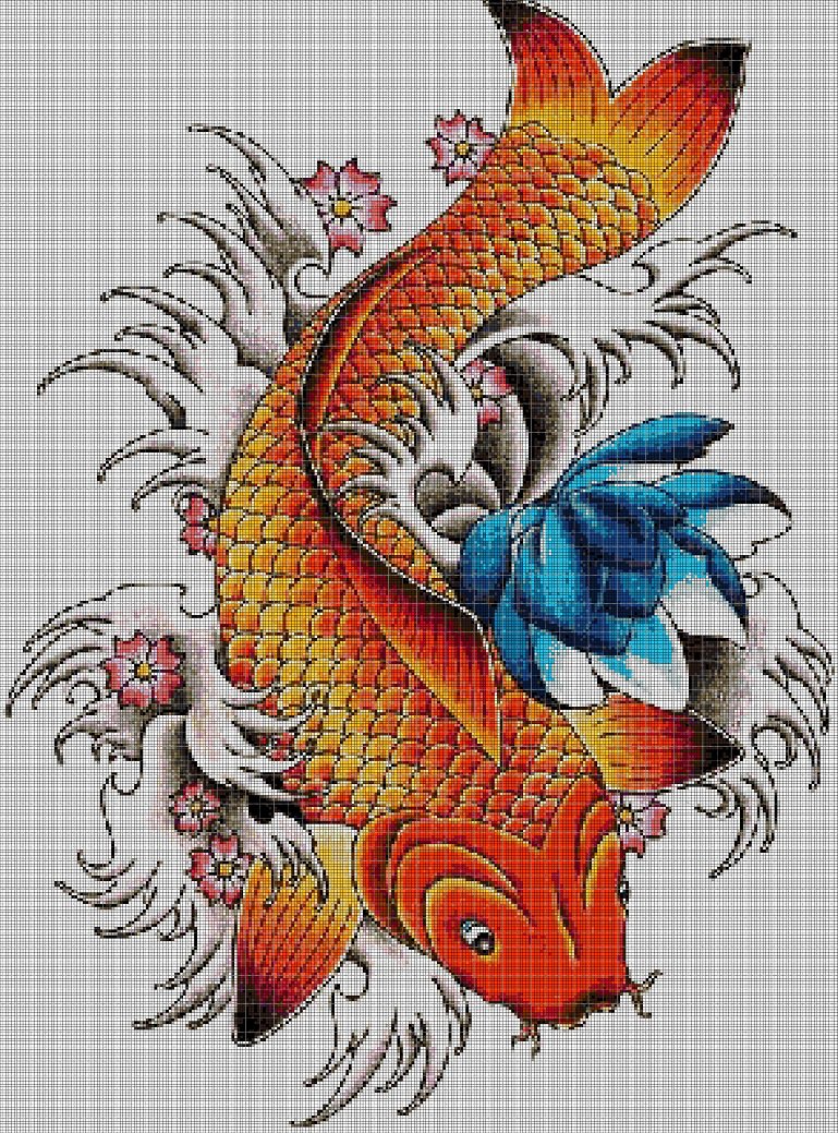 Carpa-koi-fish cross stitch pattern in pdf DMC