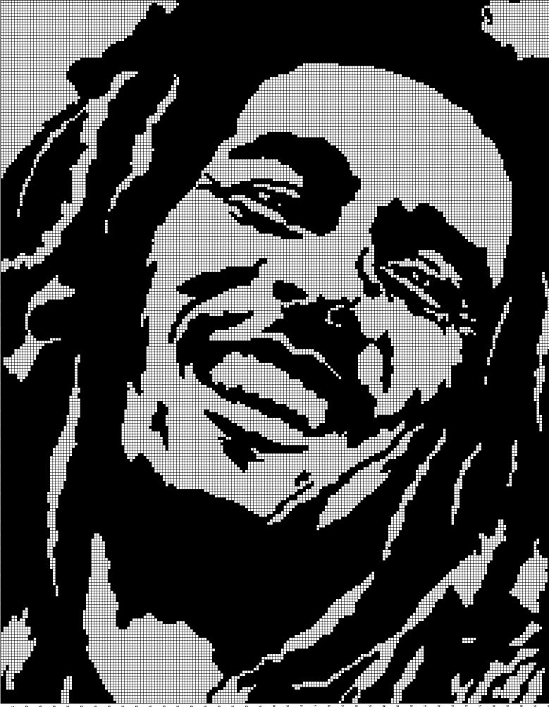 Bob Marley silhouette cross stitch pattern in pdf
