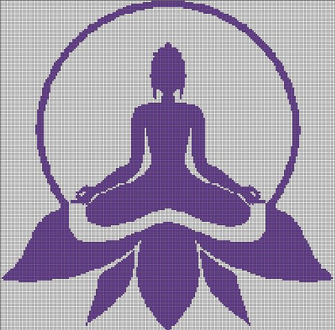 Buddha in lotus silhouette cross stitch pattern in pdf
