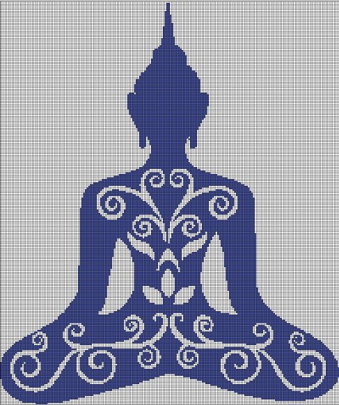 Buddha Motif silhouette cross stitch pattern in pdf
