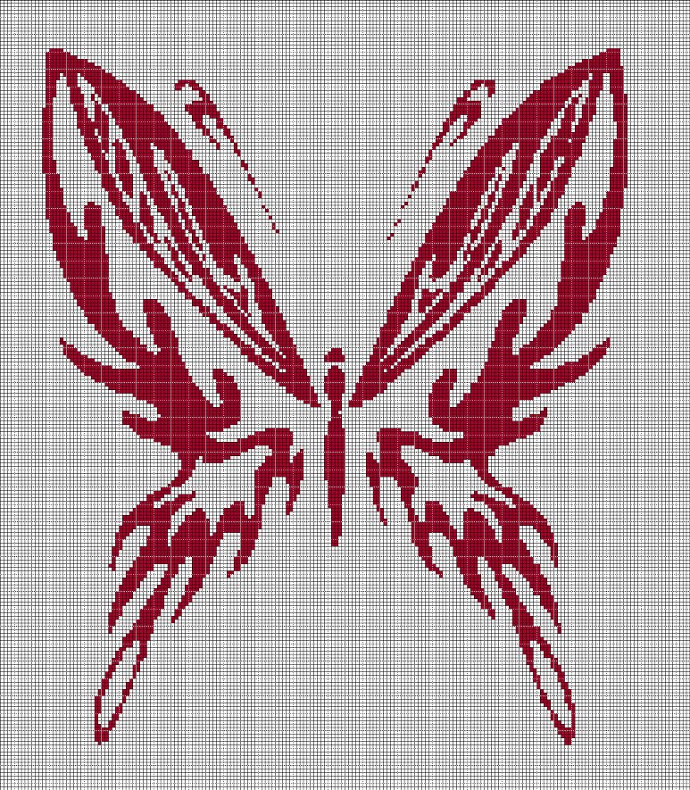 Burgundy Butterfly silhouette cross stitch pattern in pdf
