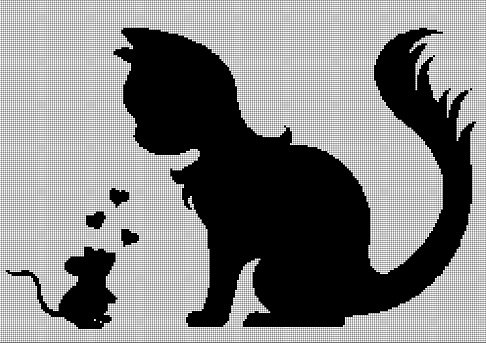 Cat and mouse love silhouette cross stitch pattern in pdf