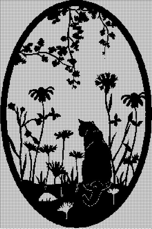 Cat Cameo silhouette cross stitch pattern in pdf