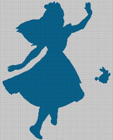 Alice and bunny silhouette cross stitch pattern in pdf