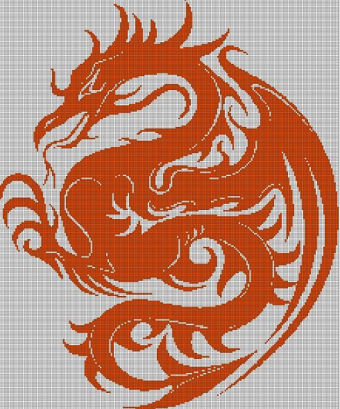 Art dragon silhouette cross stitch pattern in pdf