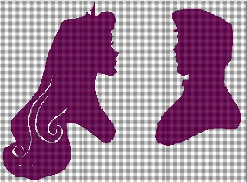 Aurora and Phillip silhouette cross stitch pattern in pdf