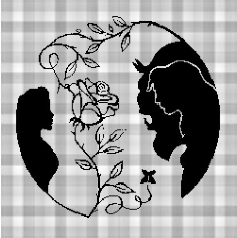 Beauty and Beast 2 silhouette cross stitch pattern in pdf