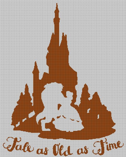 Beauty and Beast castle silhouette cross stitch pattern in pdf