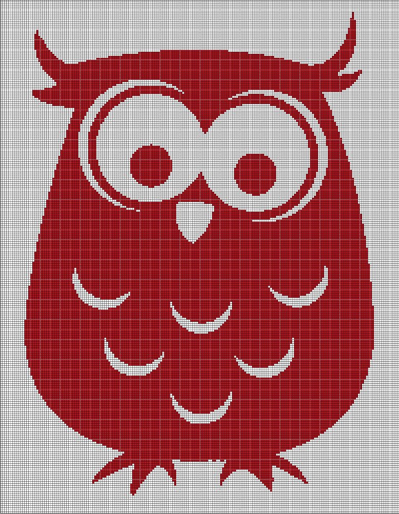 Blossom pink owl silhouette cross stitch pattern in pdf