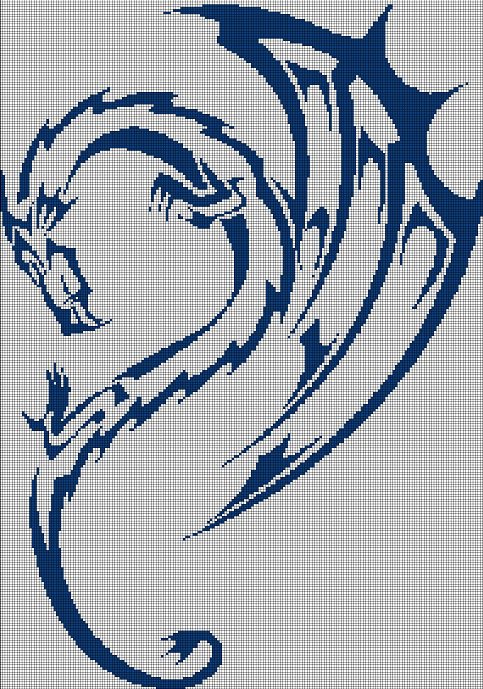 Blue dragon silhouette cross stitch pattern in pdf