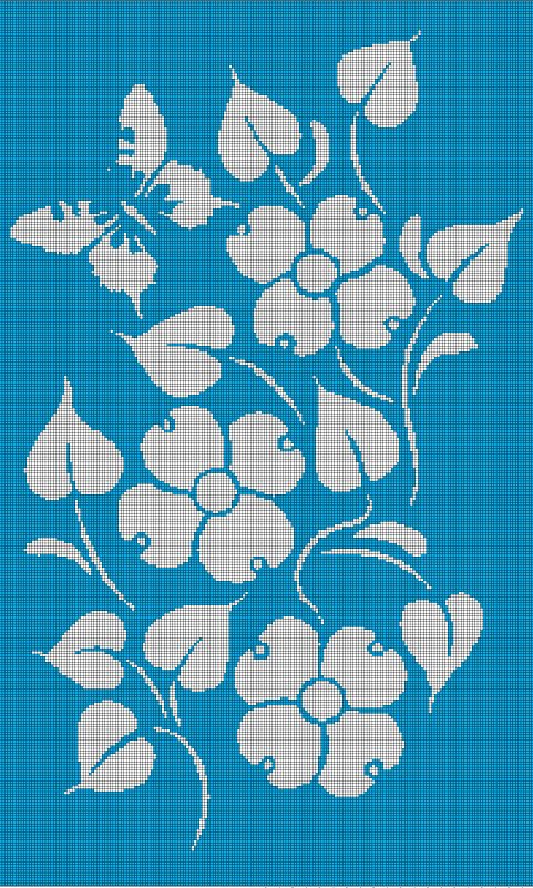 Blue Flowers silhouette cross stitch pattern in pdf