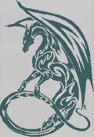 Blue Mist dragon silhouette cross stitch pattern in pdf