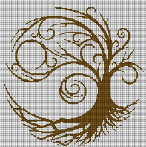 Celtic tree silhouette cross stitch pattern in pdf