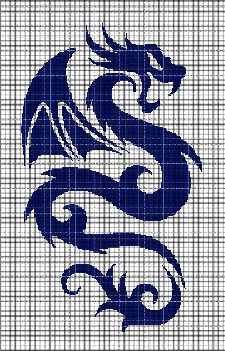 Dark blue dragon silhouette cross stitch pattern in pdf