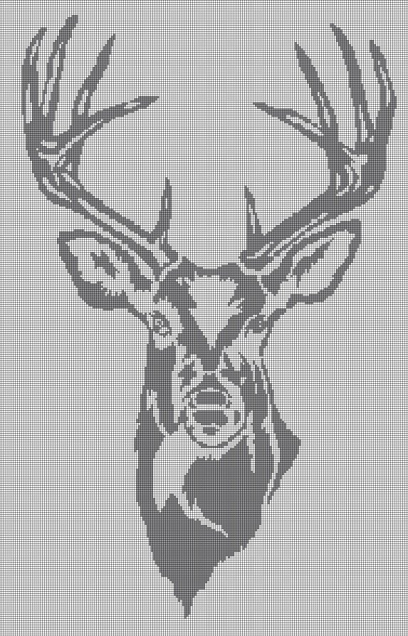 Deer head-grey silhouette cross stitch pattern in pdf