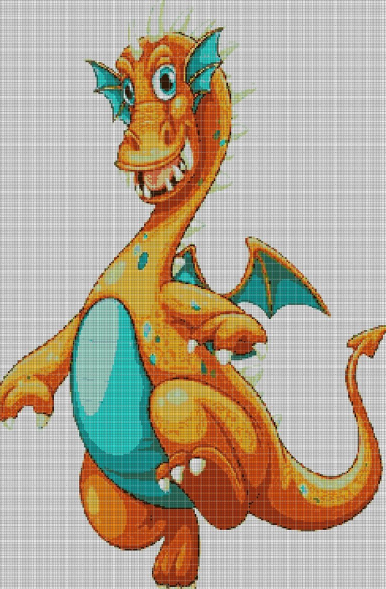Cartoon dragon cross stitch pattern in pdf DMC