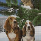 Cat and basset hounds cross stitch pattern in pdf DMC