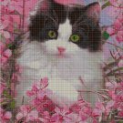 Cat in blossom cross stitch pattern in pdf DMC