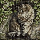 Cat in green cross stitch pattern in pdf DMC