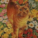 Cat on flowers cross stitch pattern in pdf DMC