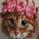 Cat with a wreath of flowers cross stitch pattern in pdf DMC
