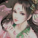 Chinese beauty in pink cross stitch pattern in pdf DMC