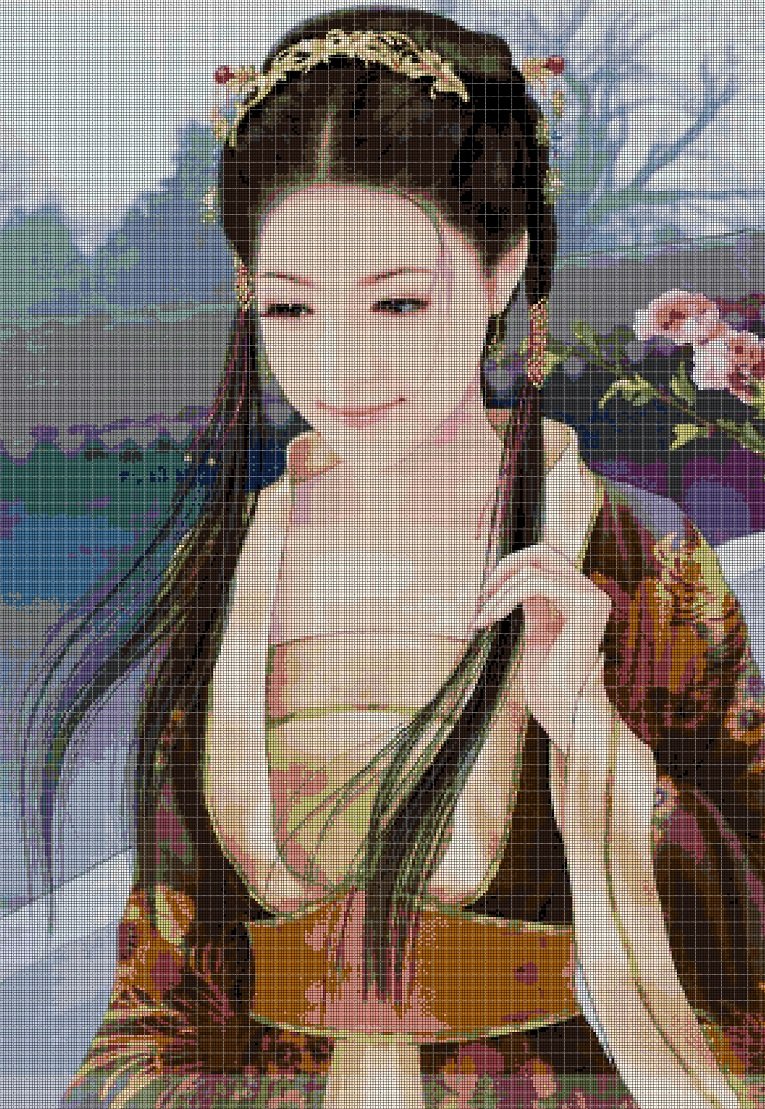 Chinese girl  cross stitch pattern in pdf DMC