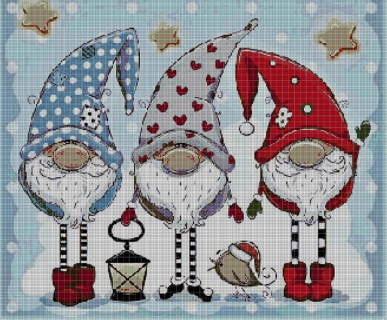 Christmas gnomes cross stitch pattern in pdf DMC