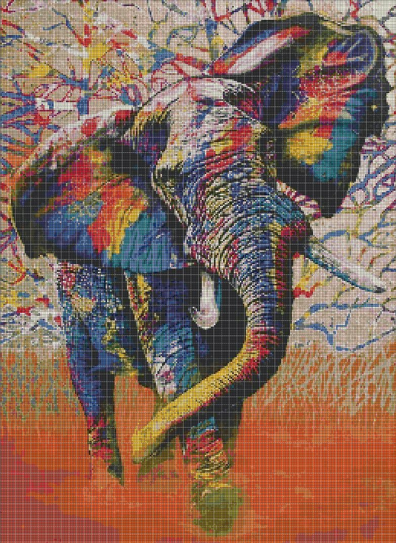 Colours elephant cross stitch pattern in pdf DMC