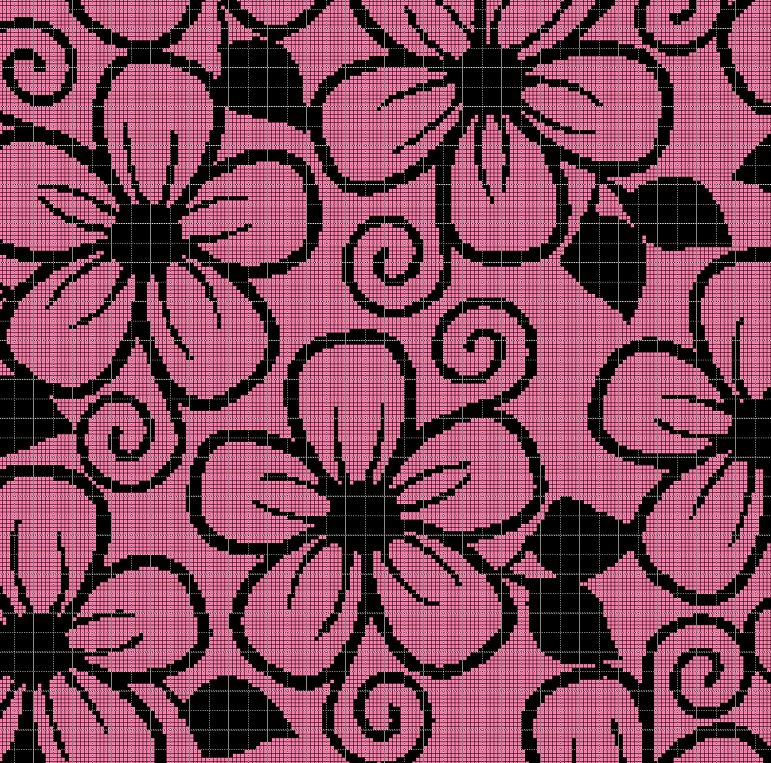 Flower motif silhouette cross stitch pattern in pdf