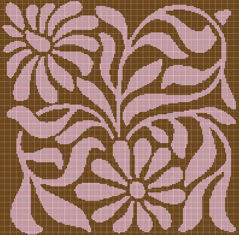 Flower pink and brown silhouette cross stitch pattern in pdf