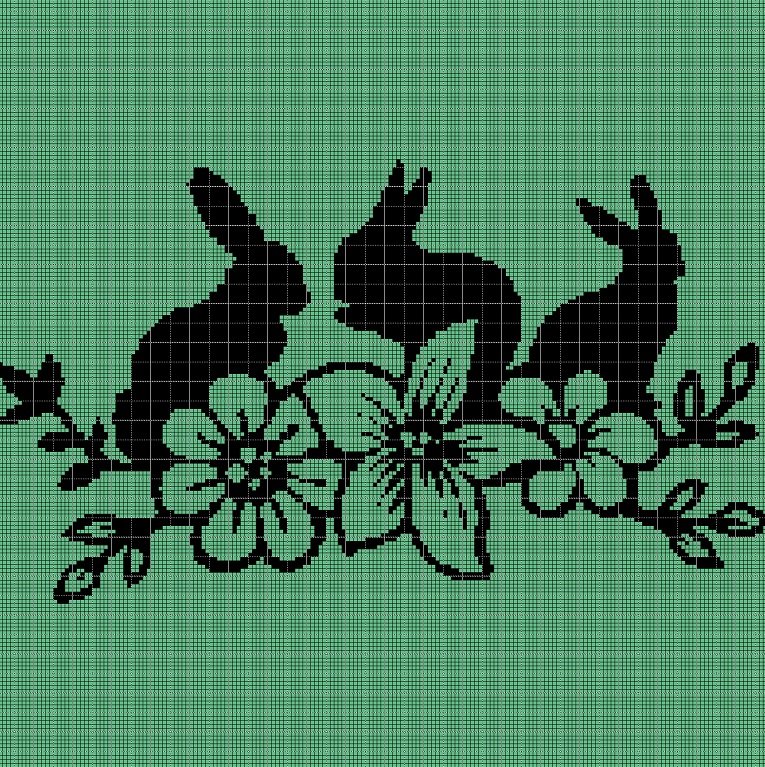 Flowers and bunnies silhouette cross stitch pattern in pdf