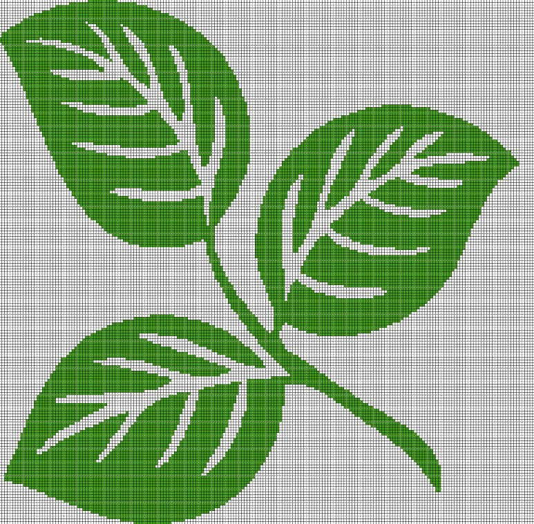 Green leaves silhouette cross stitch pattern in pdf