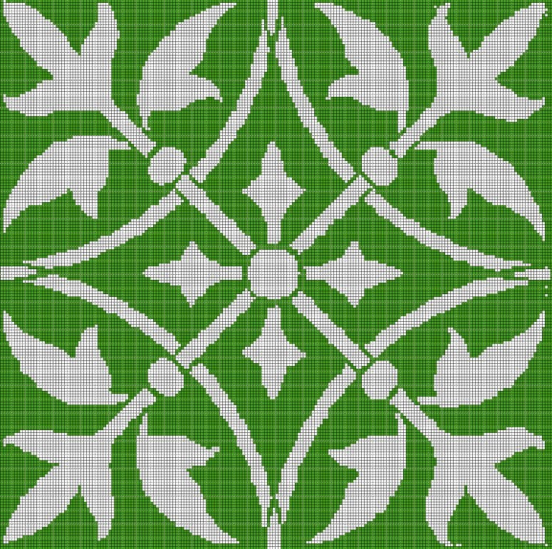 Green motif silhouette cross stitch pattern in pdf