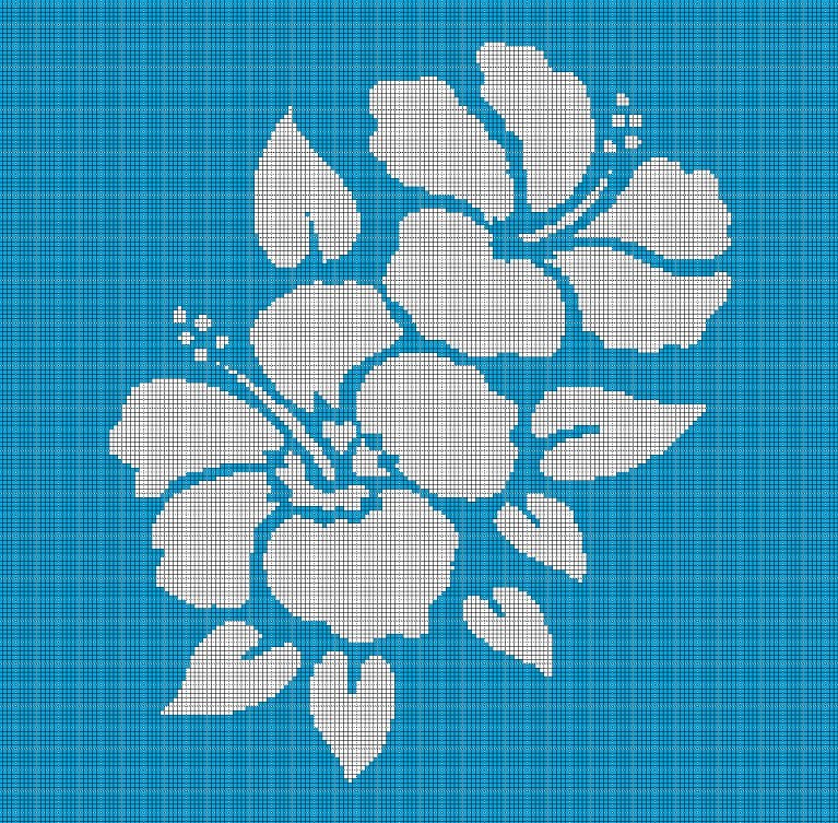 Hawaiian flowers silhouette cross stitch pattern in pdf