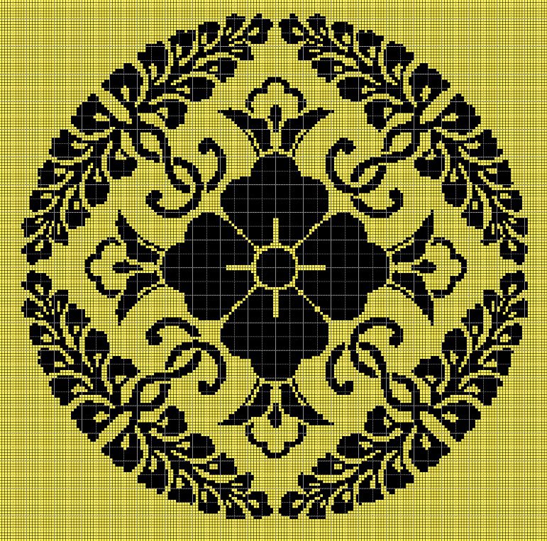 Japanese flower motif silhouette cross stitch pattern in pdf