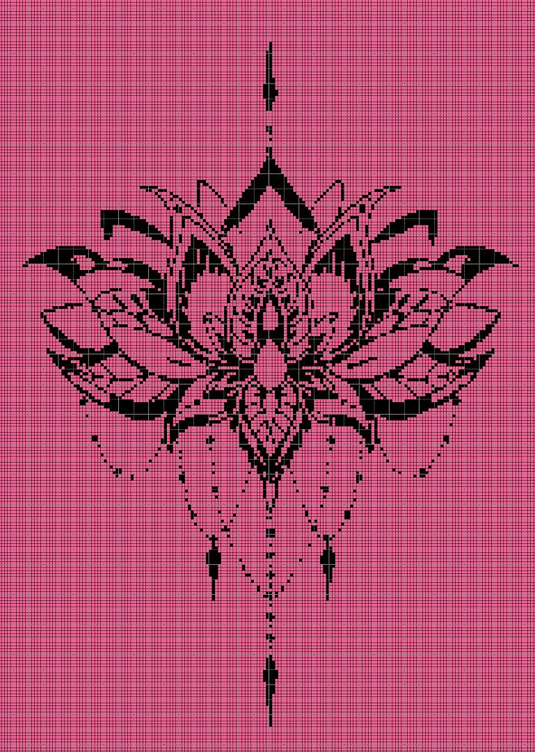 Lotus spiritual spiral silhouette cross stitch pattern in pdf