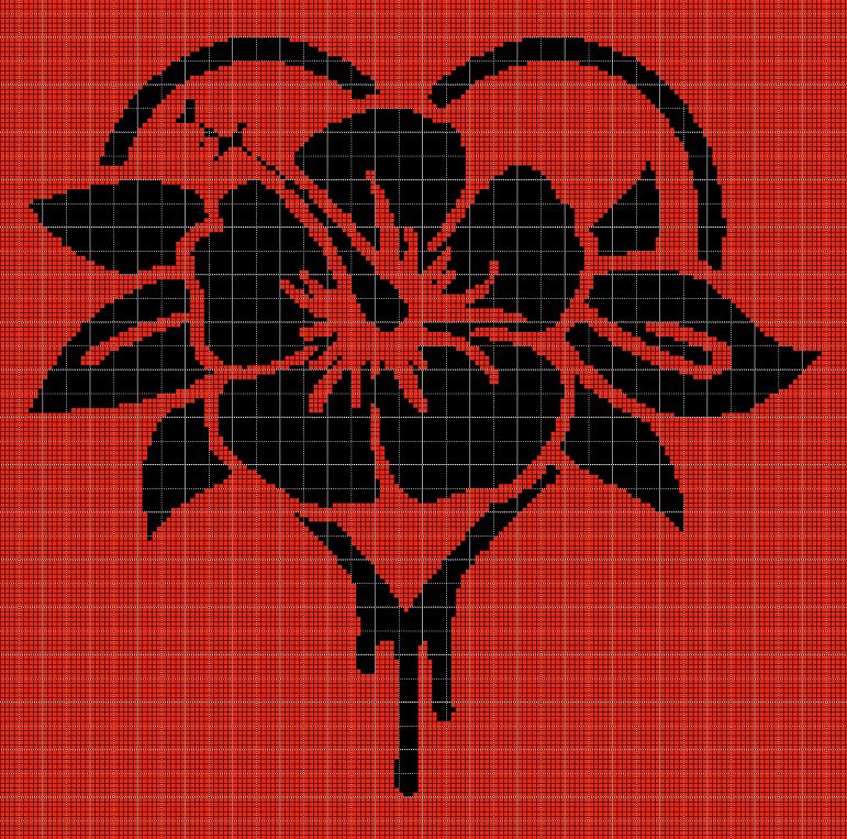 Love hibiscus silhouette cross stitch pattern in pdf